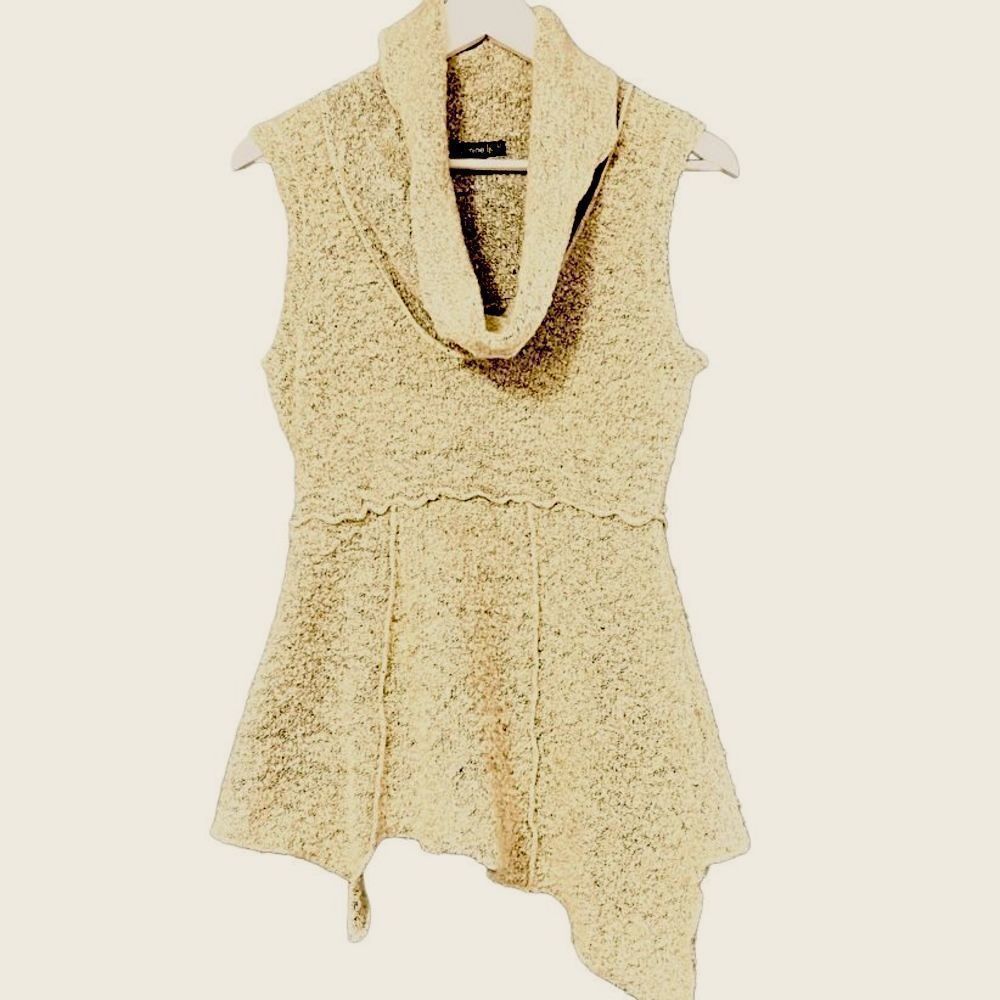 Jasmine KC Sleeveless Cowl Neck Asymmetrical Warm Tan Sweater Size L